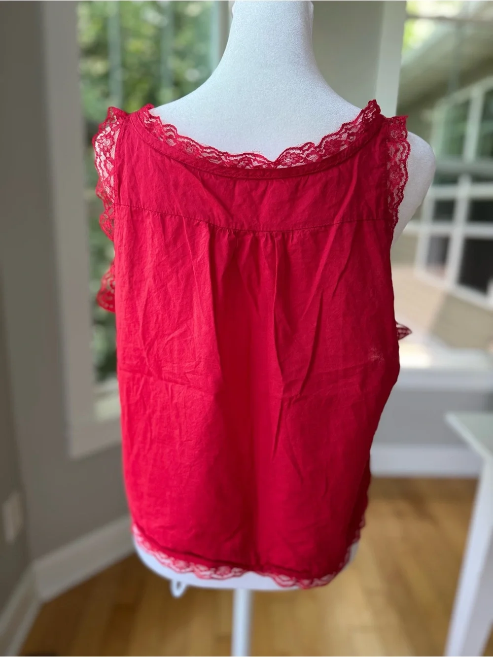 Vintage Red Cotton Lace-Trim Button Front Camisole Tank Top Size Large - Picture 4 of 9